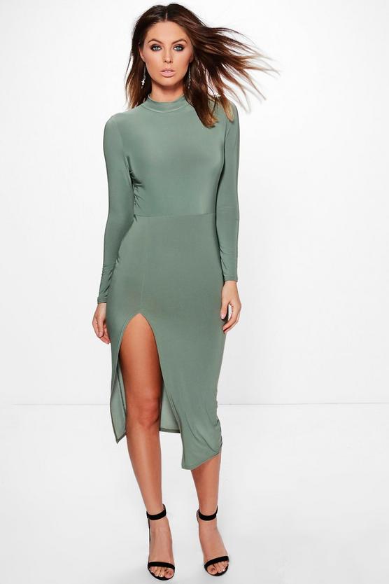 Eldora Slinky Roll Neck Split Midi Dress